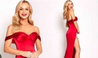 Amanda Holden flashes her legs in a thigh-split red gown