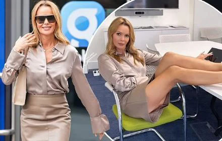 Amanda Holden flaunts her toned legs in a revealing leather mini-skirt 