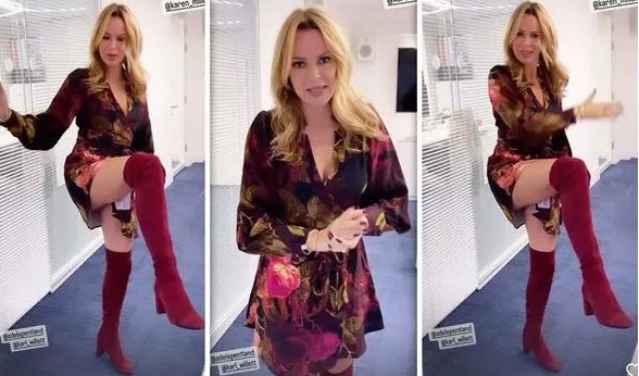 Amanda Holden Playfully Flaunts Legs in Mini Dress and Boots, Slapping ...