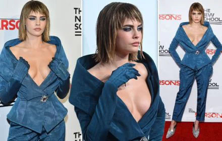 Cara Delevingne Stuns in Plunging Blue Suit at 74th Annual Parsons Benefit in NYC