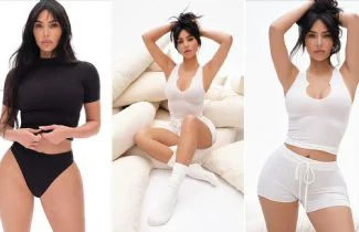 Kim Kardashian showcases her sculpted physique in all-black and white outfits in sultry new SKIMS shoot