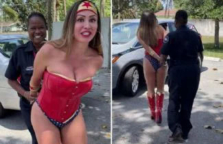 Playboy model gets arrestted after parading curves in skimpy Wonder Woman costume